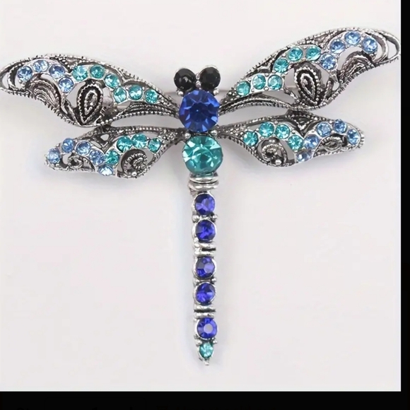 Dragonfly brooch pin blue  1.97" x 2.36" New tail moves - Picture 3 of 3